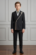 Load image into Gallery viewer, Black Serge Contrast Design Double-Breasted 2-Piece Suit
