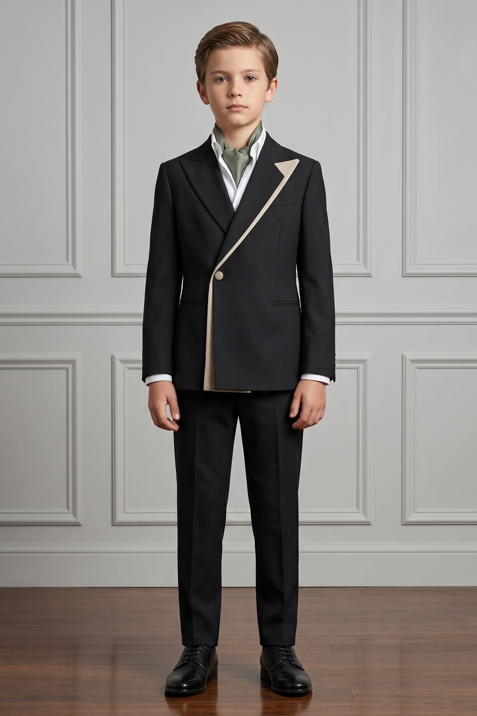 Black Serge Contrast Design Double-Breasted 2-Piece Suit