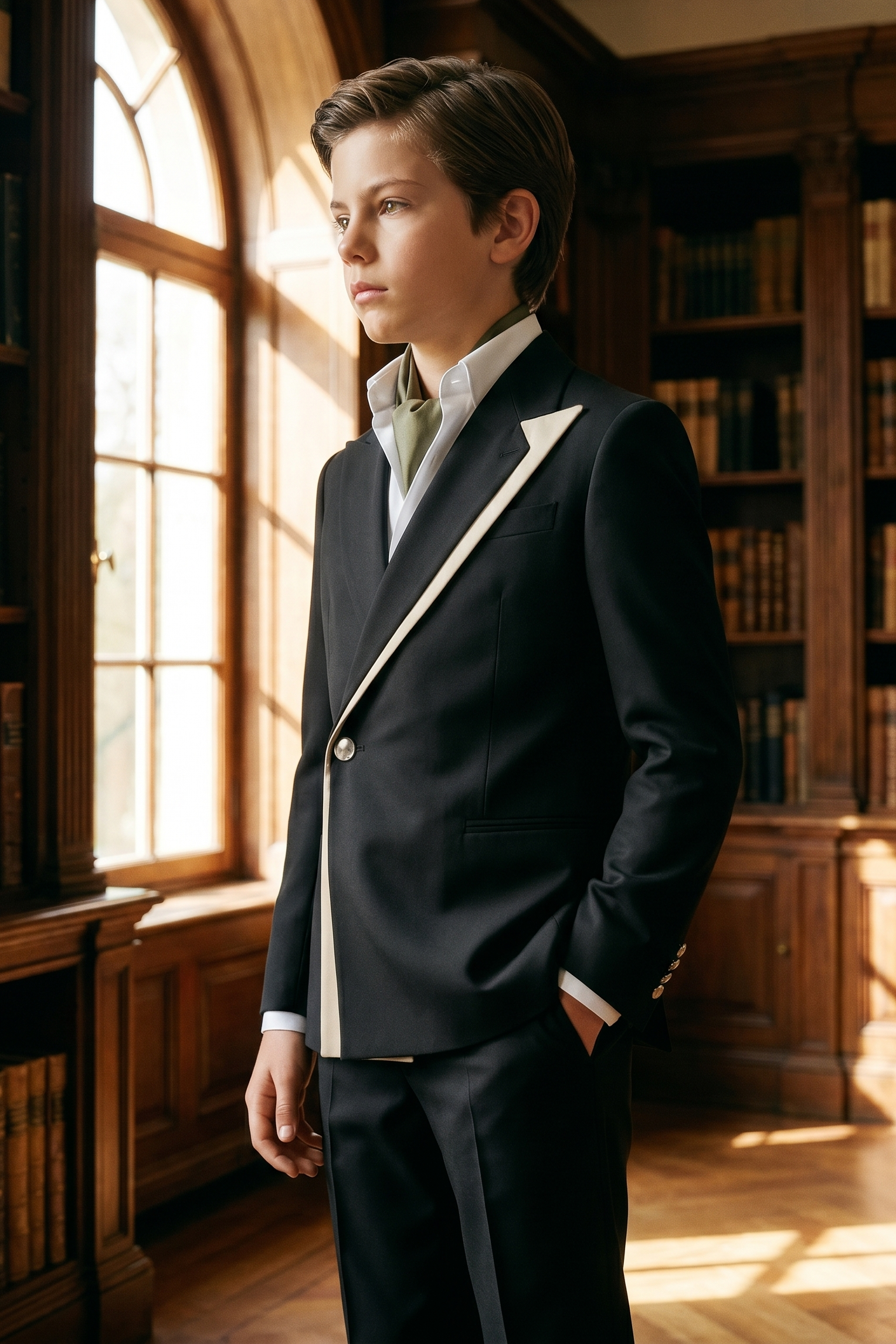 Black Serge Contrast Design Double-Breasted 2-Piece Suit