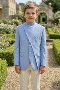 Cargar la imagen en la vista de la galería, Sky Blue Cotton Linen Asymmetrical 2-Piece Suit Set
