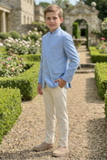 Cargar la imagen en la vista de la galería, Sky Blue Cotton Linen Asymmetrical 2-Piece Suit Set

