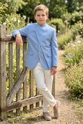 Cargar la imagen en la vista de la galería, Sky Blue Cotton Linen Asymmetrical 2-Piece Suit Set
