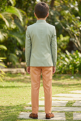 Load image into Gallery viewer, Light Green and Orange Color-Blocked Cotton Linen 2-Piece Suit
