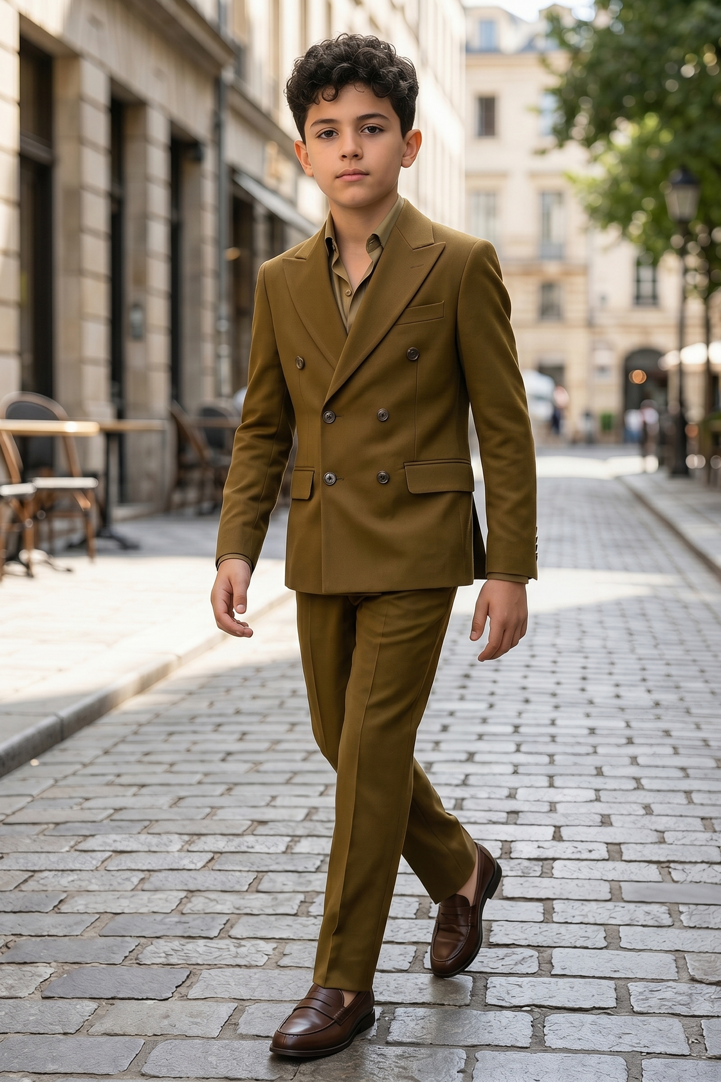 Yellow-Brown Serif Double-Breasted 2-Piece Suit