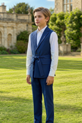 Load image into Gallery viewer, Navy Blue Serge Sleeveless Single-Breasted Vest 2-Piece Set
