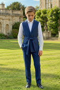 Load image into Gallery viewer, Navy Blue Serge Sleeveless Single-Breasted Vest 2-Piece Set
