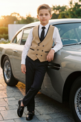 Load image into Gallery viewer, Khaki and Black Double-Breasted Vest 2-Piece Set
