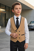 Load image into Gallery viewer, Khaki and Black Double-Breasted Vest 2-Piece Set
