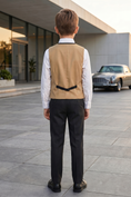 Load image into Gallery viewer, Khaki and Black Double-Breasted Vest 2-Piece Set
