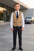 Load image into Gallery viewer, Khaki and Black Double-Breasted Vest 2-Piece Set
