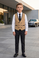 Khaki and Black Double-Breasted Vest 2-Piece Set