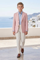 Boys Pink Blazer with White Trousers 2-Piece Suit