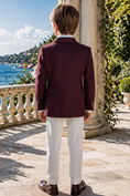 Charger l'image dans la visionneuse de la galerie, Boys Burgundy Double-Breasted Blazer & White Trousers 2-Piece Suit
