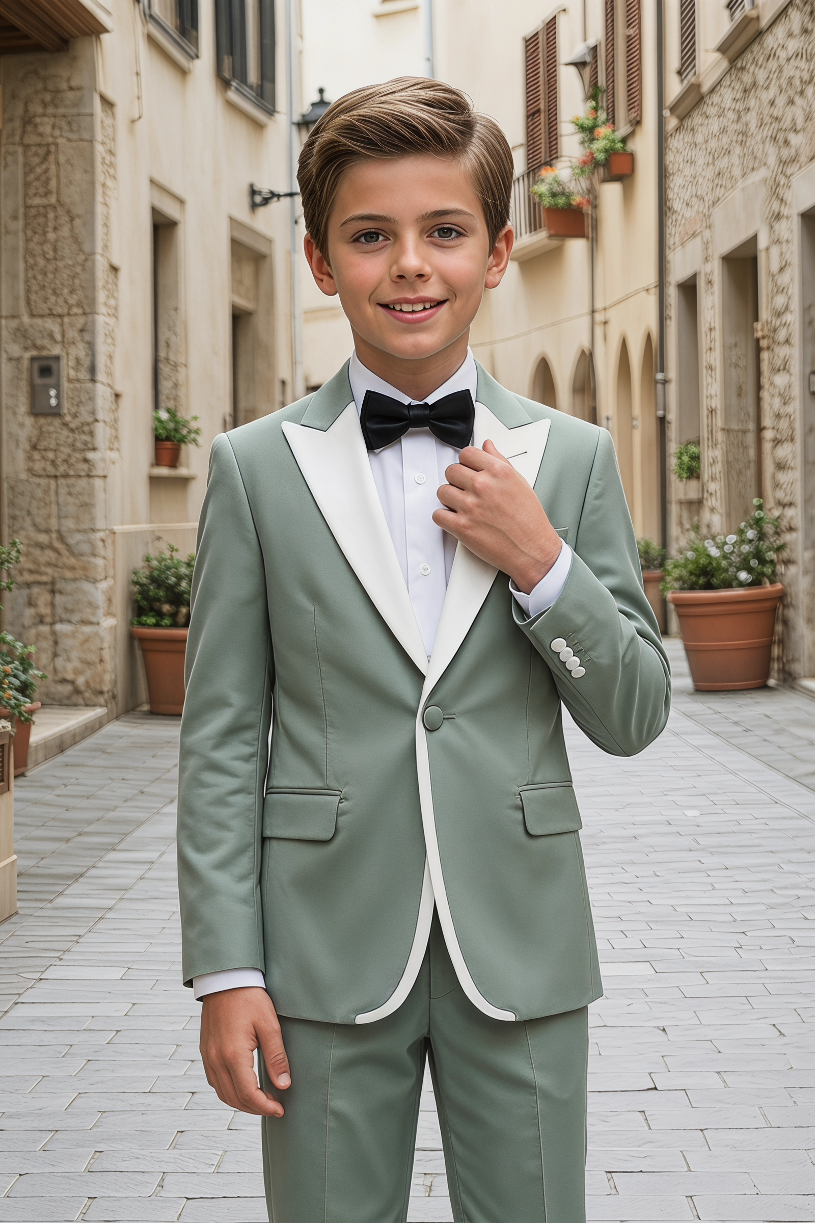 Light Green and White Serif Single-Breasted 2-Piece Suit