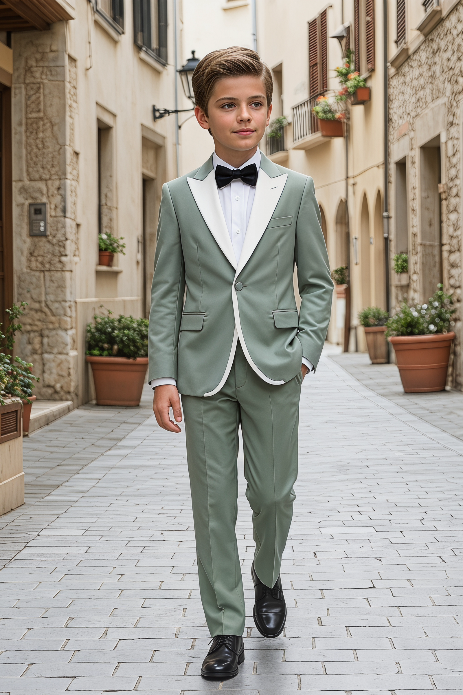 Light Green and White Serif Single-Breasted 2-Piece Suit