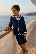 Cargar la imagen en la vista de la galería, Boys White Sailor Collar 2-Piece Suit
