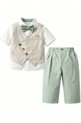 Bild in Galerie-Betrachter laden, Beige & Sage Green Cotton-Linen Blend Asymmetric Single-Breasted 2-Piece Suit
