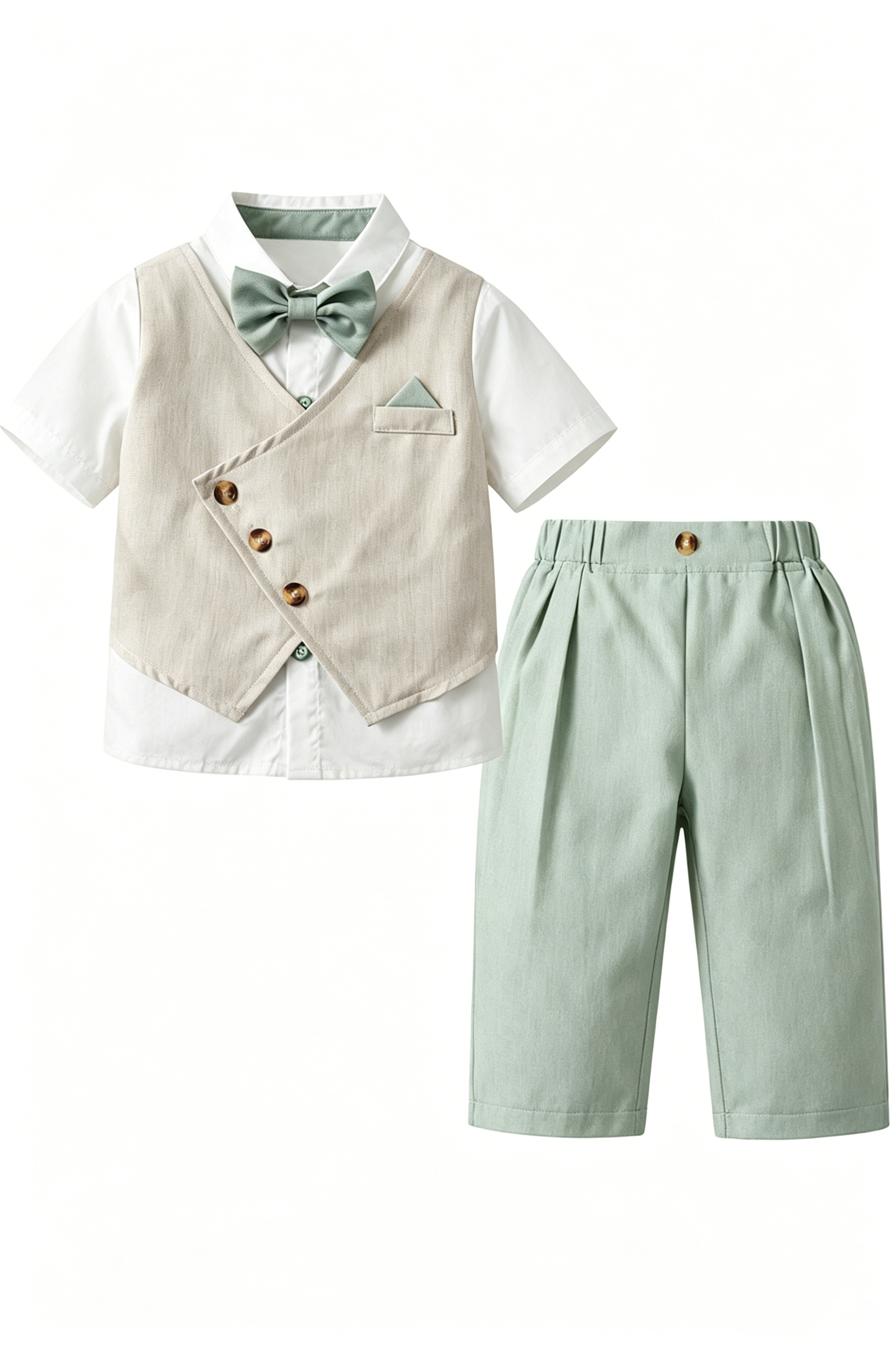 Beige & Sage Green Cotton-Linen Blend Asymmetric Single-Breasted 2-Piece Suit