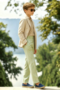 Cargar la imagen en la vista de la galería, Beige Cotton-Linen Blend Double-Breasted Tailored Blazer
