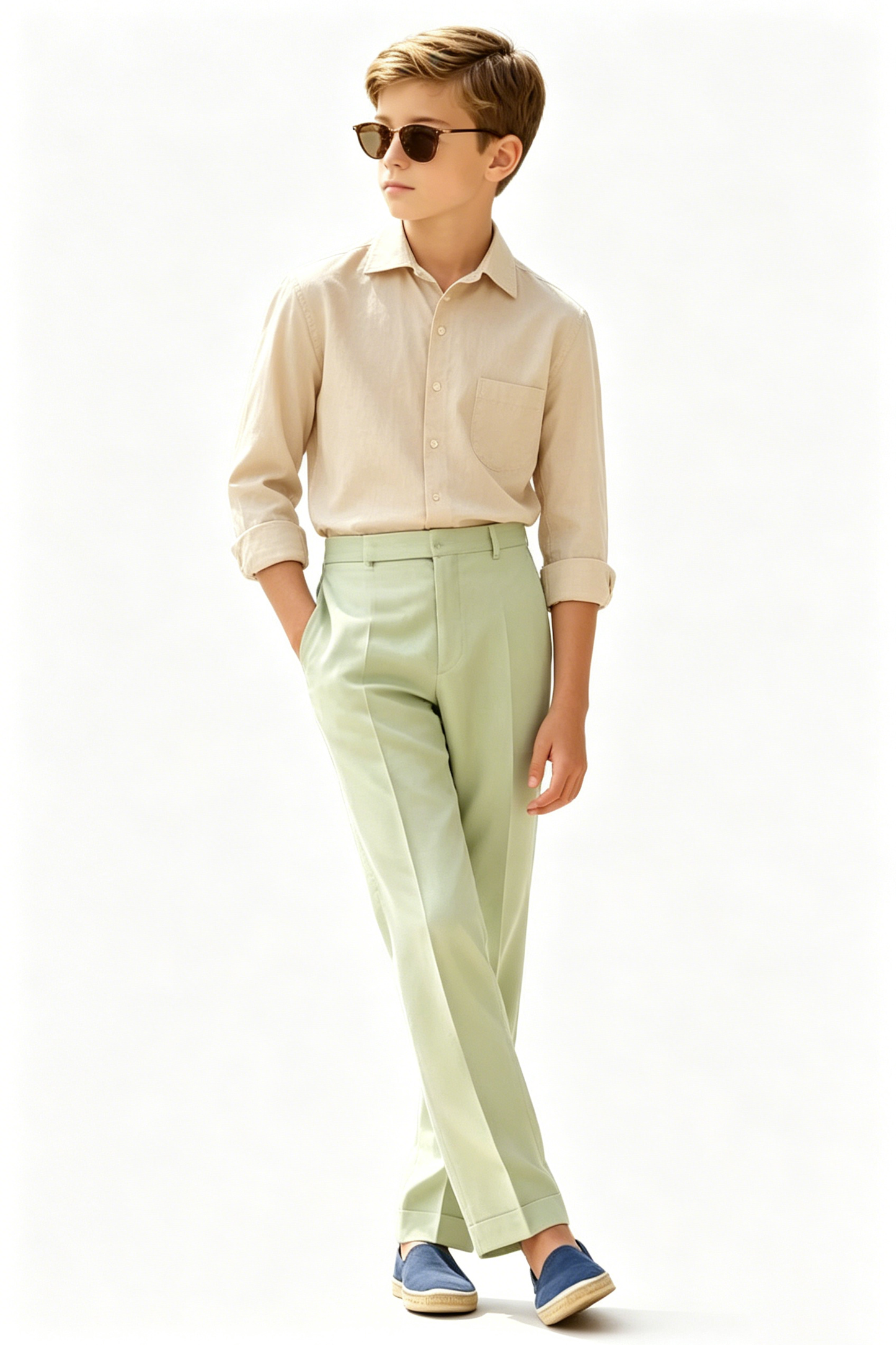Beige Cotton-Linen Blend Double-Breasted Tailored Blazer