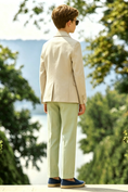 Cargar la imagen en la vista de la galería, Beige Cotton-Linen Blend Double-Breasted Tailored Blazer
