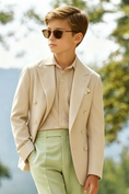Cargar la imagen en la vista de la galería, Beige Cotton-Linen Blend Double-Breasted Tailored Blazer
