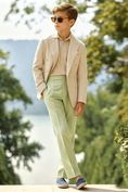 Cargar la imagen en la vista de la galería, Beige Cotton-Linen Blend Double-Breasted Tailored Blazer
