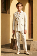 Off-White Thin Pinstripe Serge-Blend Double-Breasted 2-Piece Suit