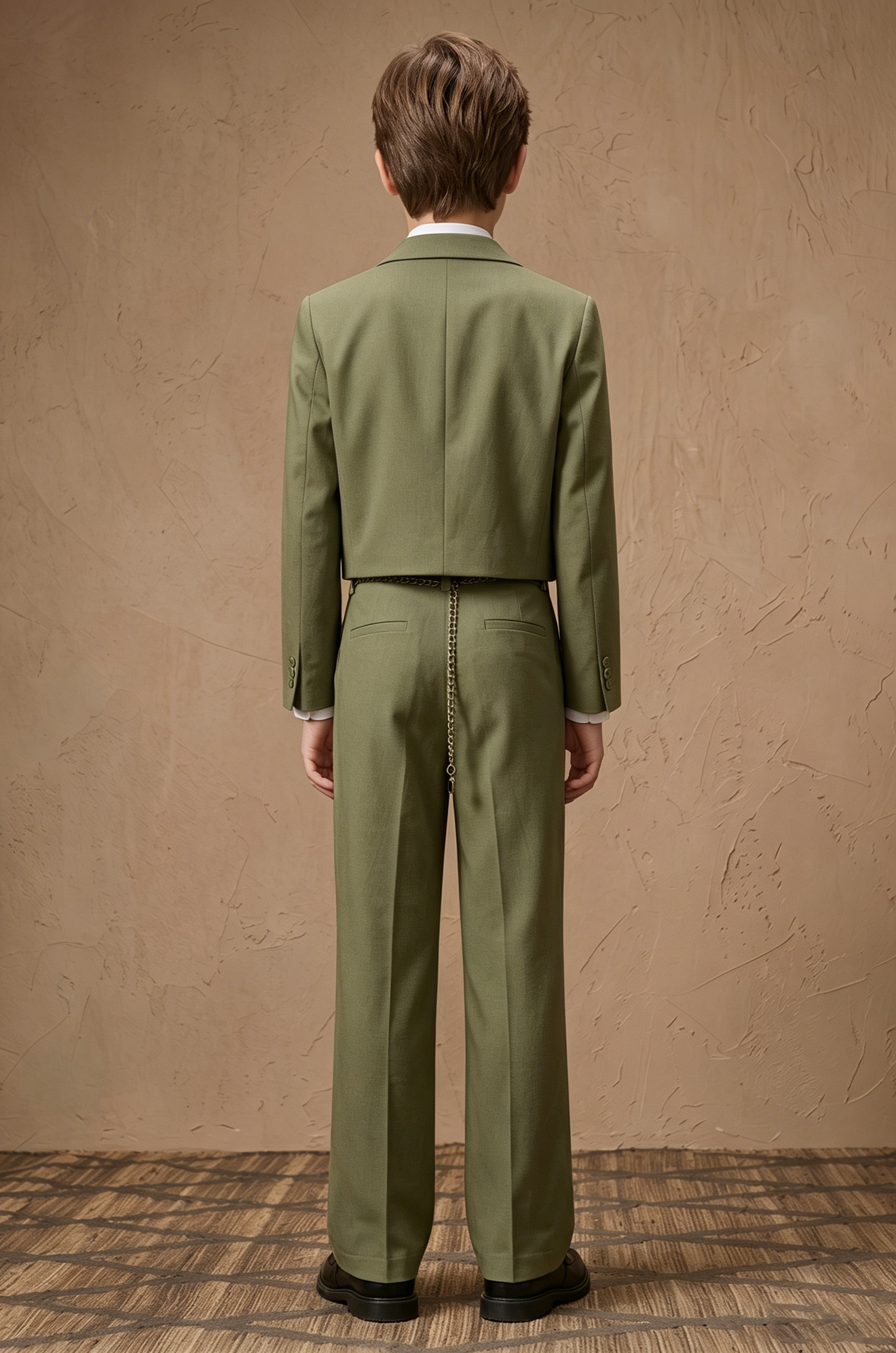 Olive Serge-Blend Single-Breasted Cropped Blazer 2-Piece Suit