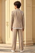 Load image into Gallery viewer, Light Coffee Cotton-Linen Blend White Piped Double-Breasted 2-Piece Suit
