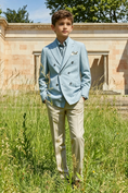 Load image into Gallery viewer, Sky Blue & Beige Cotton-Linen Blend Double-Breasted 2-Piece Suit
