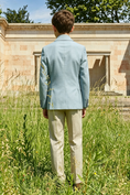Load image into Gallery viewer, Sky Blue & Beige Cotton-Linen Blend Double-Breasted 2-Piece Suit
