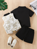 Bild in Galerie-Betrachter laden, Black & White Serge-Blend Gold Foil Print 3-Piece Set (Shirt + Waistcoat + Shorts)
