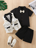 Bild in Galerie-Betrachter laden, Black & White Serge-Blend Gold Foil Print 3-Piece Set (Shirt + Waistcoat + Shorts)

