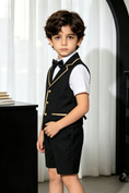 Bild in Galerie-Betrachter laden, Black Serge-Blend Gold Satin Piped Waistcoat 2-Piece Suit
