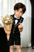 Bild in Galerie-Betrachter laden, Black Serge-Blend Gold Satin Piped Waistcoat 2-Piece Suit

