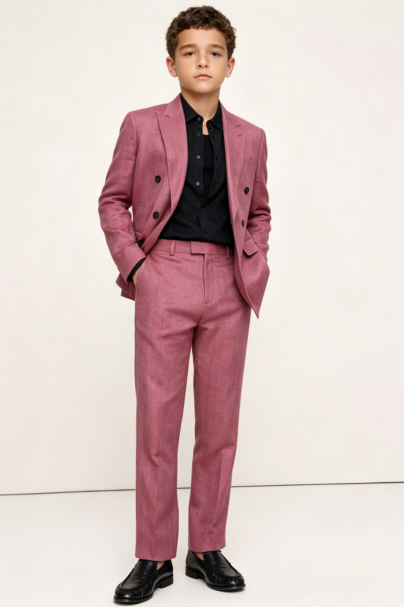 Dusty Pink Cotton-Linen Blend Double-Breasted 2-Piece Suit