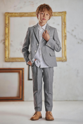 Bild in Galerie-Betrachter laden, Boys Grey Linen Notch Lapel Blazer & Matching Trousers 2-Piece Suit
