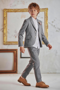 Bild in Galerie-Betrachter laden, Boys Grey Linen Notch Lapel Blazer & Matching Trousers 2-Piece Suit
