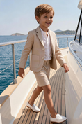 Charger l'image dans la visionneuse de la galerie, Boys Beige Notch Lapel Blazer & Shorts & Shorts 2-piece Suit
