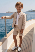 Charger l'image dans la visionneuse de la galerie, Boys Beige Notch Lapel Blazer & Shorts & Shorts 2-piece Suit
