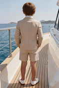 Charger l'image dans la visionneuse de la galerie, Boys Beige Notch Lapel Blazer & Shorts & Shorts 2-piece Suit

