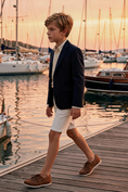 Load image into Gallery viewer, Boys Navy Notch Lapel Blazer & White Tailored Shorts 2-piece Suit
