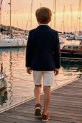 Load image into Gallery viewer, Boys Navy Notch Lapel Blazer & White Tailored Shorts 2-piece Suit
