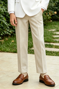 Cargar la imagen en la vista de la galería, Off-White Linen-Blend Straight-Leg Boys Formal Suit Trousers
