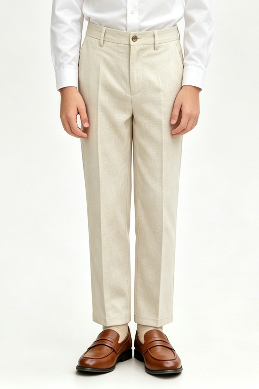 Off-White Linen-Blend Straight-Leg Boys Formal Suit Trousers