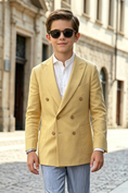 Bild in Galerie-Betrachter laden, Lemon Yellow Linen-Blend Double-Breasted Blazer Jacket
