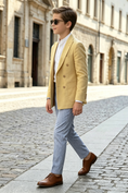 Bild in Galerie-Betrachter laden, Lemon Yellow Linen-Blend Double-Breasted Blazer Jacket
