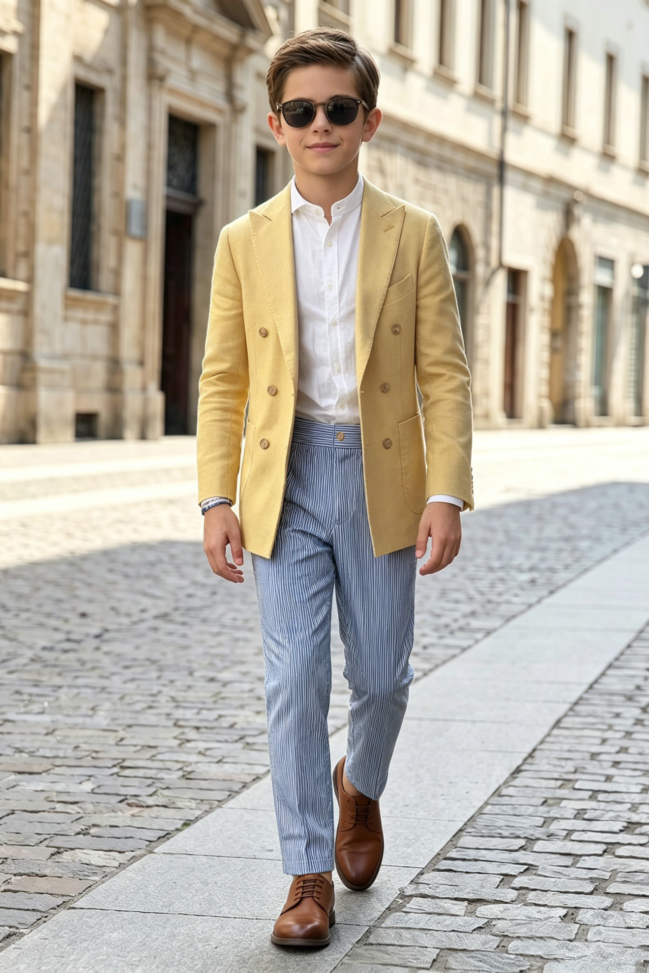 Lemon Yellow Linen-Blend Double-Breasted Blazer Jacket