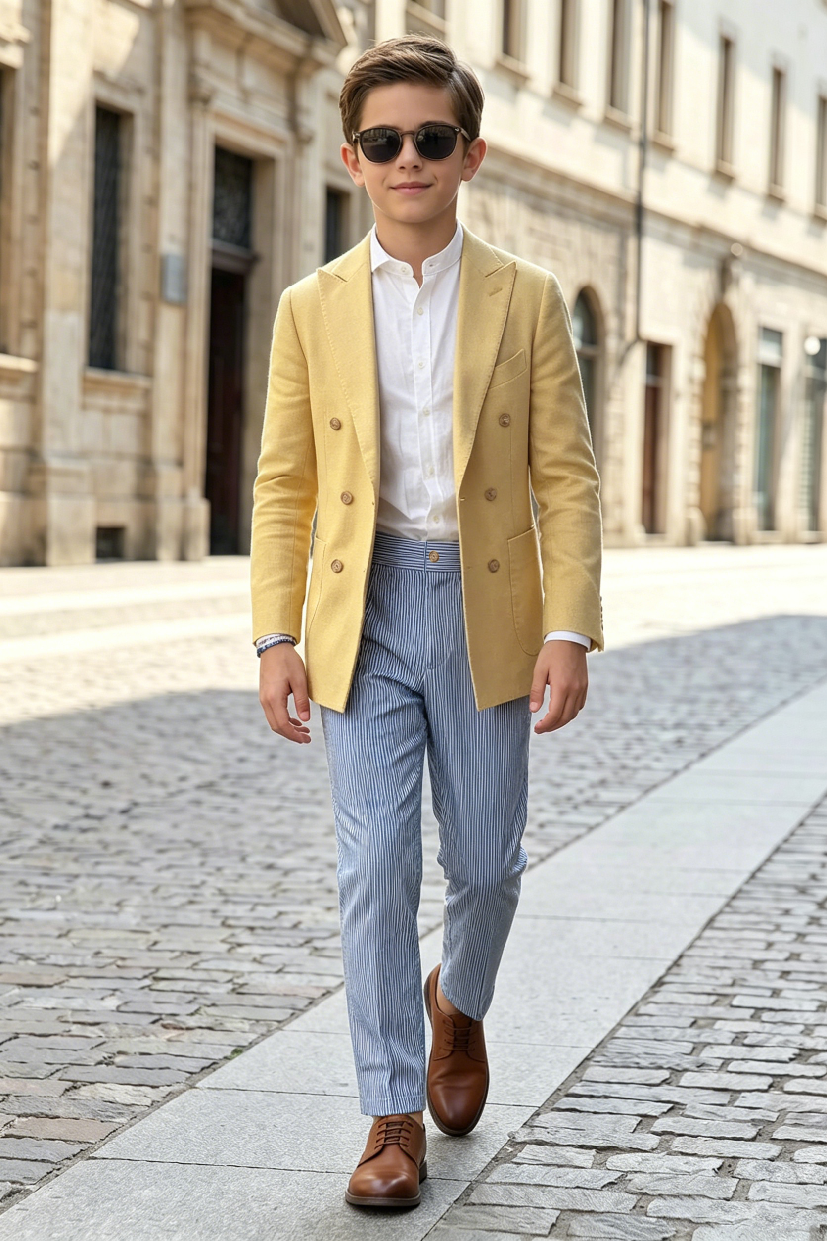 Lemon Yellow Linen-Blend Double-Breasted Blazer Jacket